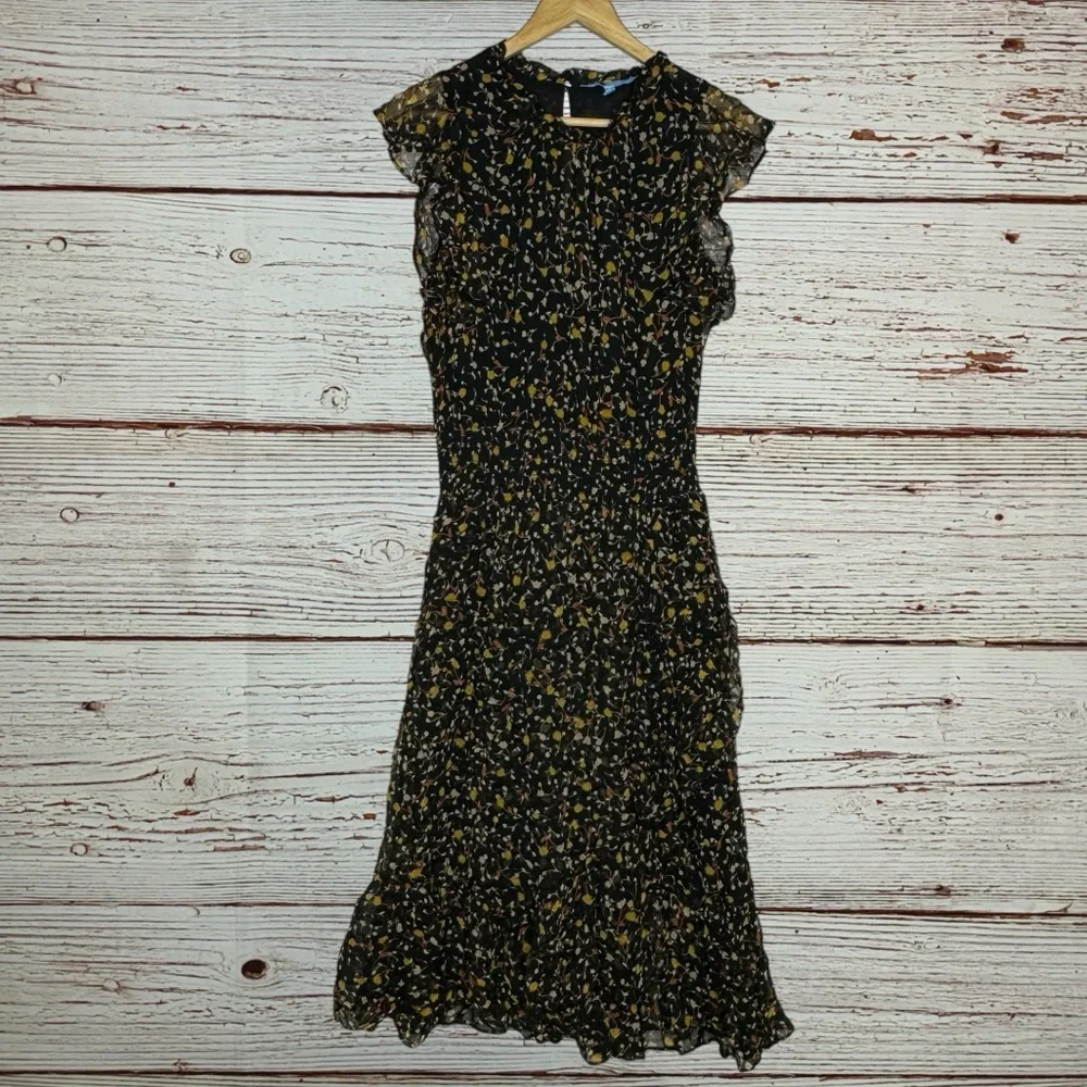 Draper James Black Midi Dress with Yellow & Orange Floral Print